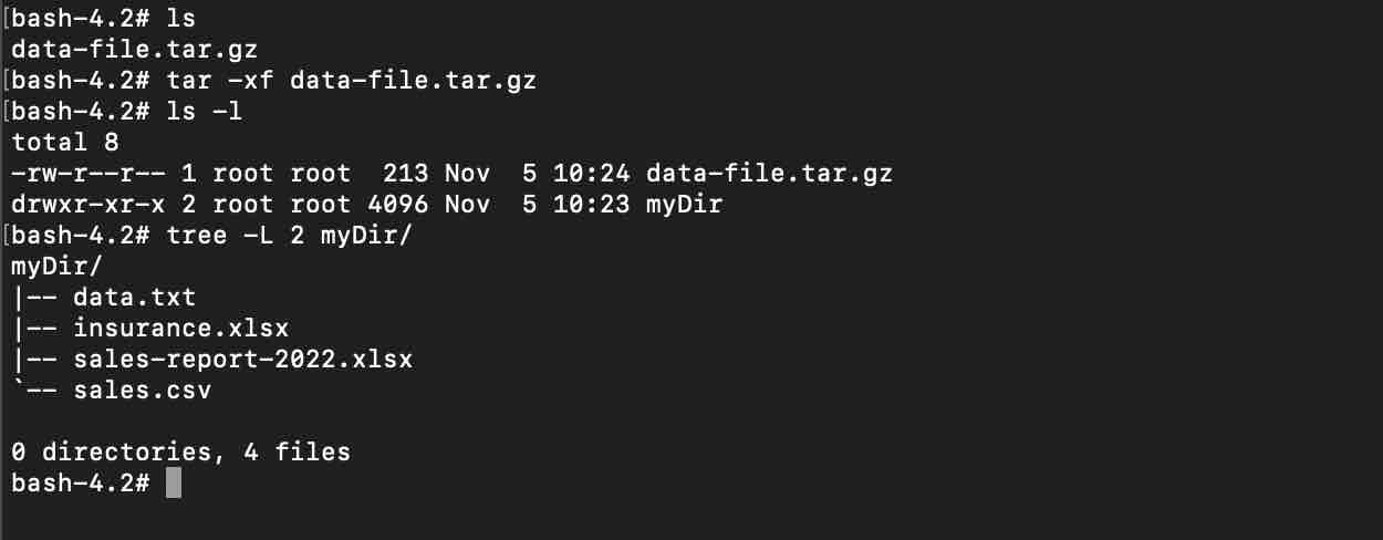 Unzip a tar.gz file using tar command